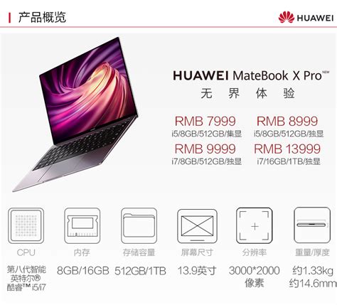 HUAWEI MateBook X Pro 2019款 13 9英寸i5 8GB 512GB 独显 深空灰 产品名称笔记本电脑3C