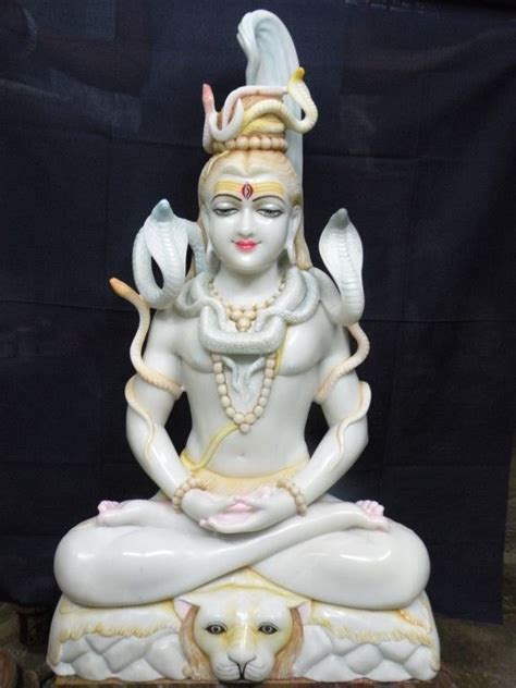 White Painted Marble Lord Shiva Statue For Worship Size Inches