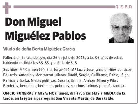 Miguel Migu Lez Pablos Esquela Necrol Gica El Correo