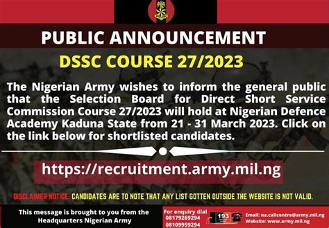 NIGERIAN ARMY RELEASES LIST OF SHORTLISTED CANDIDATES FOR DSSC 27 2023