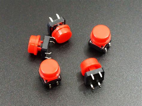 Tactile Momentary Pushbutton Red 12mm 5 Pack Protosupplies