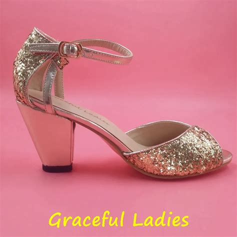 Gold Glitter Wedding Shoes Handmade Bridal Pumps With Leather Sole 2 5 Cone Heel Open Toe