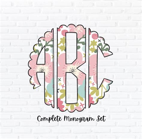 Floral Monogram Png Set Scalloped Circle Monogram Set Sublimation