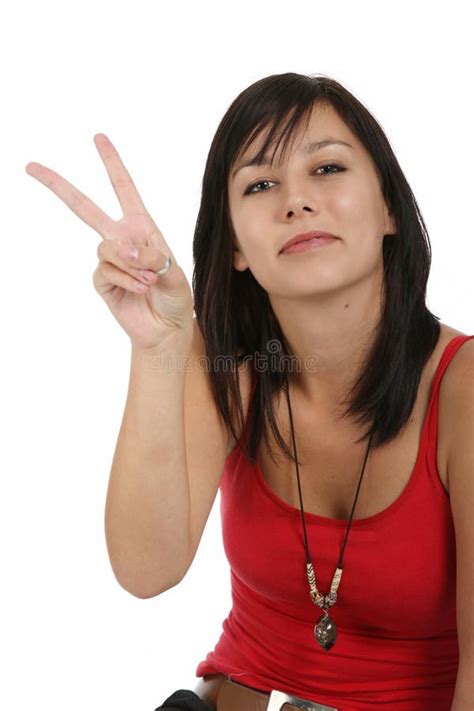 Ragazza Graziosa E Segno Di V Fotografia Stock Immagine Di Ragazza