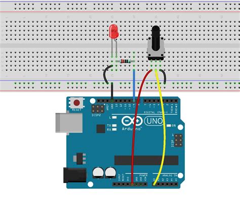 Controlling Led By Potentiometer With Arduino Uno R3 6 Steps Instructables