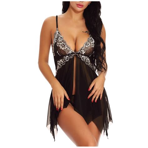 Owordtank See Through Lingerie For Women Mesh Sleepwear V Neck