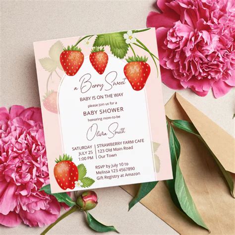 Strawberry Baby Shower Berry Sweet Budget Invite Zazzle