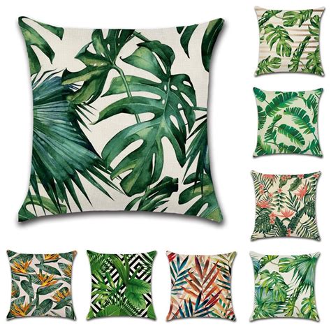 Tropical Plants Palm Leaf Green Leaves Monstera Cushion Covers Hibiscus