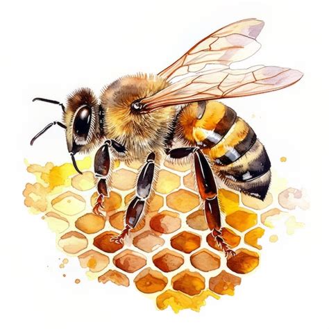 Una Pintura De Acuarela De Una Abeja En Un Panal Foto Premium