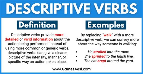 Descriptive Verbs And Vivid Verbs Games Esl