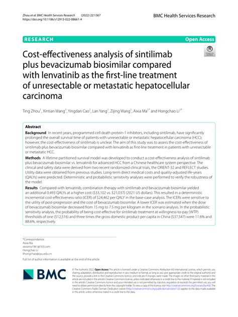 Pdf Cost Effectiveness Analysis Of Sintilimab Plus Bevacizumab