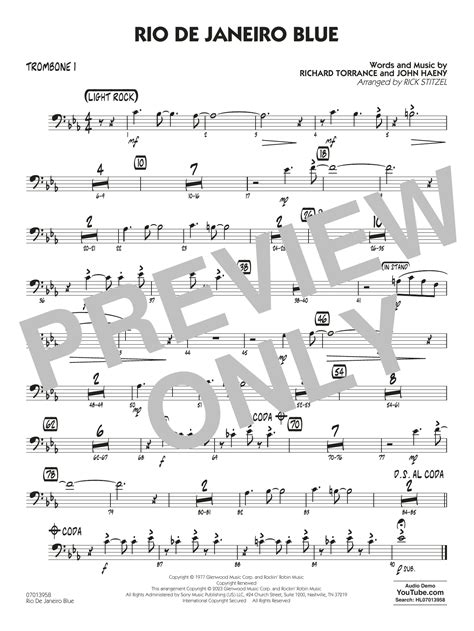 Rio De Janeiro Blue Key C Min Arr Rick Stitzel Trombone 1 Sheet