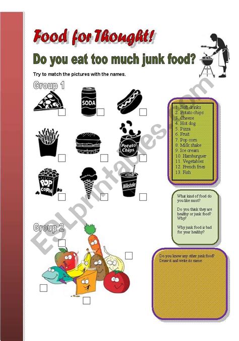 Healthy Food Vs Junk Food Worksheets