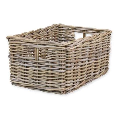 Rectangular Grey And Buff Rattan Deep Wicker Storage Basket Shelf Unit Woven Ebay