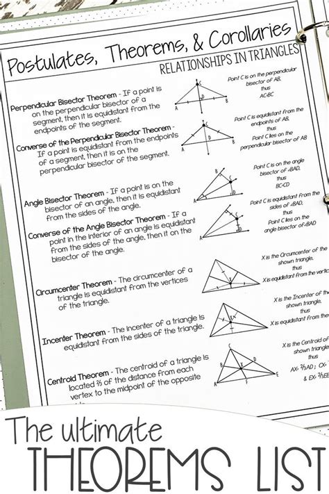 Editable Postulates Corollaries Theorems List High School