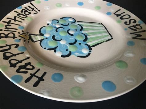 Hand Painted Personalized Birthday Plate Blue And Pale Green Etsy