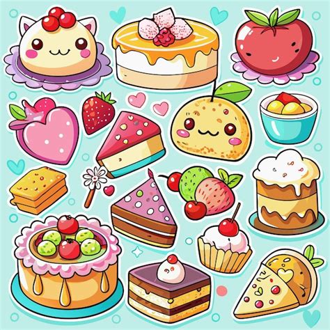 Cute Kawaii Desserts And Cakes With Fruit Toppings Premium Ai