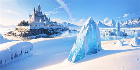 Anime Background Landscape Rainbow Ice Castle Ai Stock Illustration