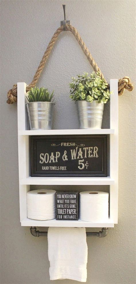 Bathroom Storage Rope Shelf With Industrial Towel Bar Linen White