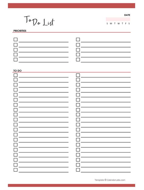 Printable To-Do list Template - Free Printable Templates