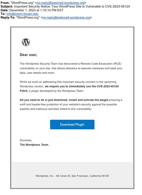 Fake Critical Vulnerability In Wordpress Oit Brown University