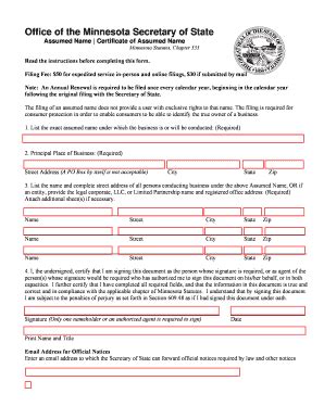 Fillable Online Assumed Name Certificate Of Assumed Name Fax Email