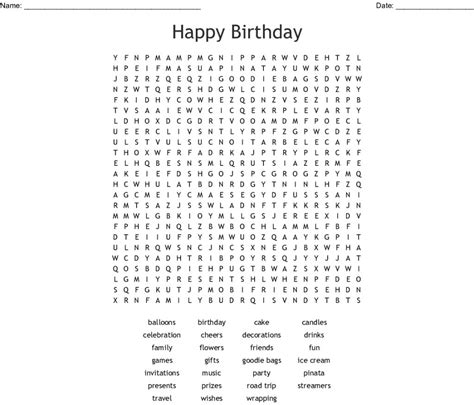 Birthday Word Search Printable Printable Word Searches