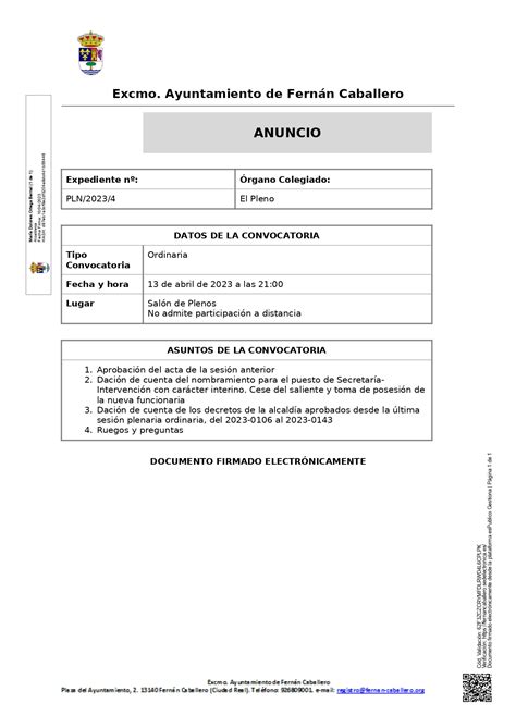 Convocatoria De Sesi N Plenaria Ordinaria Pln