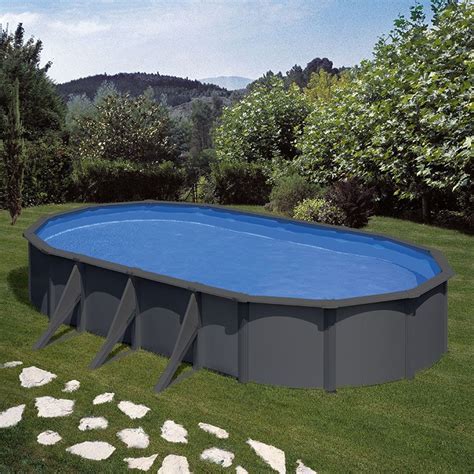 Piscine Acier Gre Louko Ovale Aspect Gris Anthracite Design