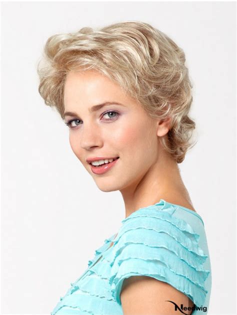 Platinum Blonde Short Synthetic 8 Wavy Layered Glueless Lace Wig