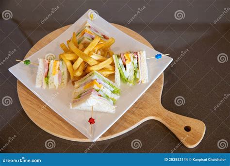 Club Sandwiches And French Fries In The Plate Delicious Club Sandwich