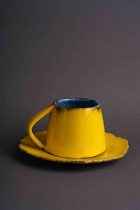 Ceramic Yellow Mug With Handle Handmade Pottery Mug Coffee Cup Glay