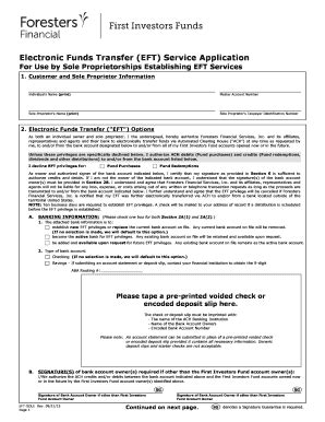 Fillable Online Electronic Funds Transfer Eft Service Application For