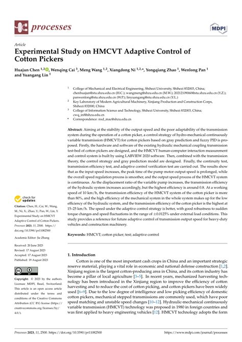 Pdf Experimental Study On Hmcvt Adaptive Control Of Cotton Pickers