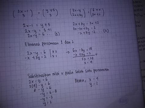 Nilai X Y Dari Persamaan Matriks Dikbud