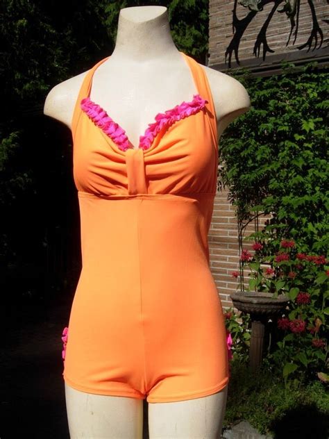 Bright Orange Retro Inspired Bathing Suit With Hot By Getjuliet