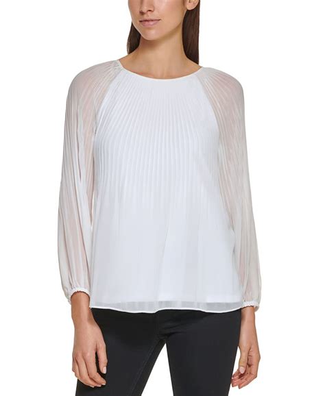 Calvin Klein Long Sleeve Pleated Chiffon Blouse Macys