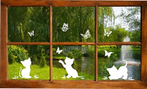 Raamsticker Katten Vlinders Muursticker Cats Butterfly Wall