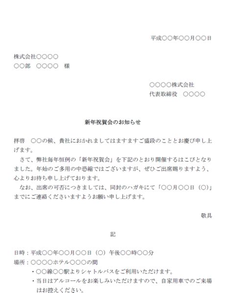 新年祝賀会通知（案内状）のテンプレート（word・ワード） 使いやすい無料の書式雛形テンプレート