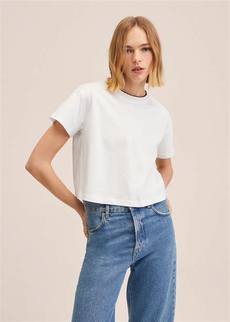 Embroidered Neck T Shirt Women Mango Outlet Usa