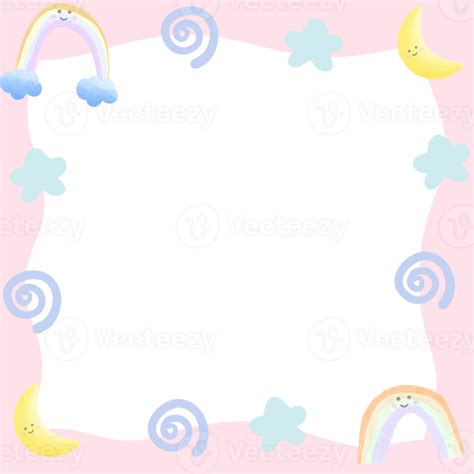 Pastel Picture Frame With Rainbow Moon And Stars Decorated With Line