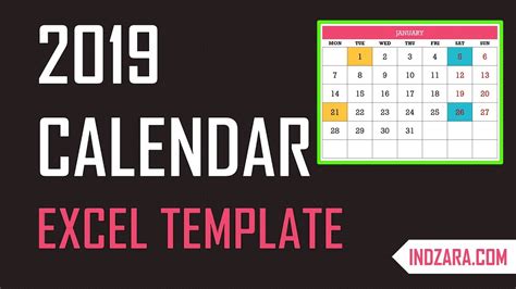 2019 Excel Calendar Template Free Download Youtube