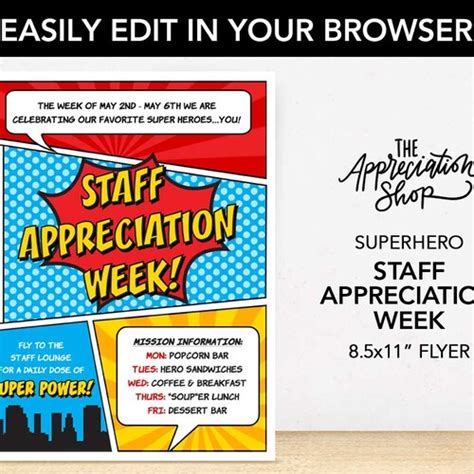 Editable Superhero Award Teacher And Staff Appreciation Week Etsy