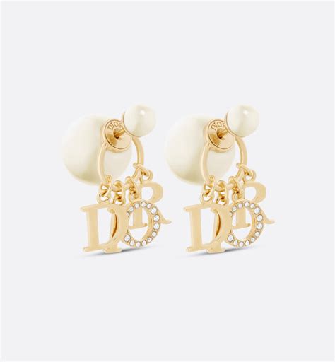 Dior Tribales Earrings Gold Finish Metal White Resin Pearls And White Crystals Dior