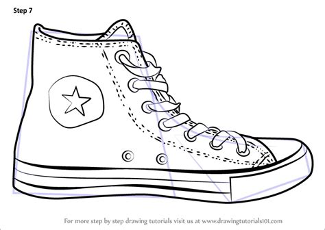 How to Draw Converse Shoe (Everyday Objects) Step by Step | DrawingTutorials101.com