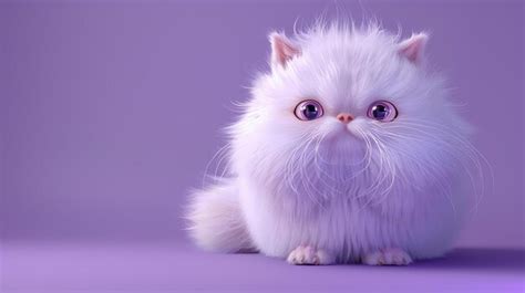 Premium Photo A Cute And Fluffy White Kitten Sits On A Purple