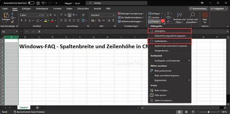 Excel Spaltenbreite und Zeilenhöhe in cm Windows FAQ