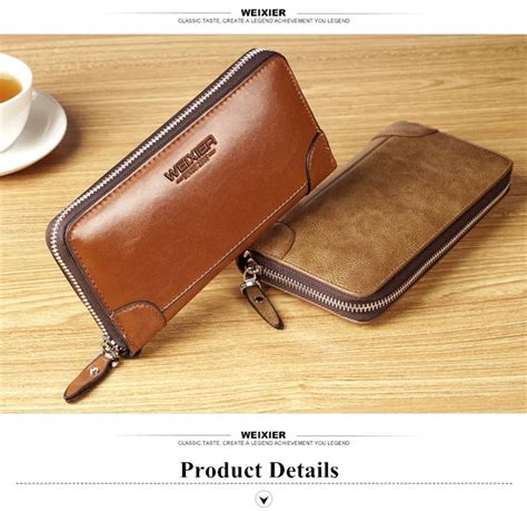 Weixier Brand Vintage Men Wallet Long Zipper Pu Leather Business Cell