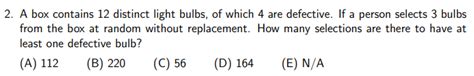 Solved 2 A Box Contains 12 Distinct Light Bulbs Of Which 4 Chegg