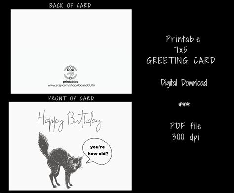 Printable Birthday Card Cat Funny Cat Lovers Card Happy Etsy